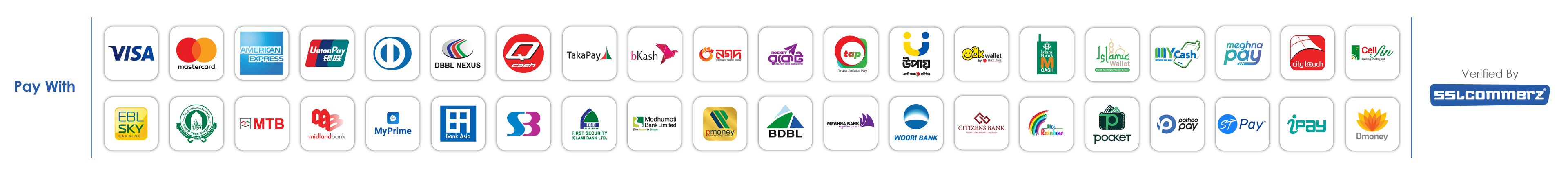 Payment Methods - VISA, Mastercard, bKash, Nagad, SSLCommerz and more